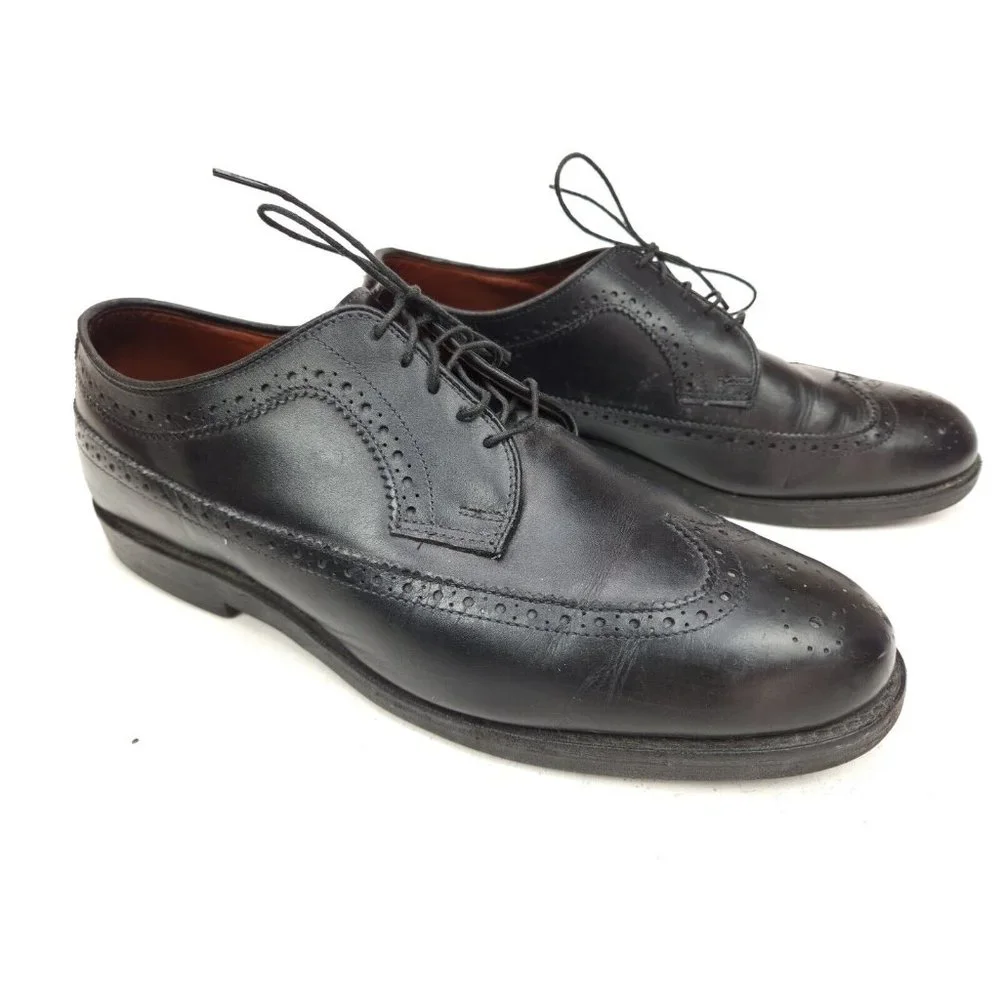 Allen Edmonds Black Brogue Wing Tip Size 10 D Vibram Soles